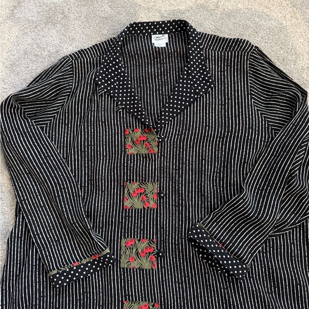 Marla Duran XL Black Rayon Art Polka Dot Collar | Floral Patch Detail | USA - Picture 5 of 16